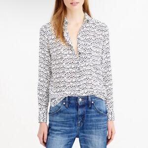 NWT J. Crew 100% silk novelty key print black and white button down top